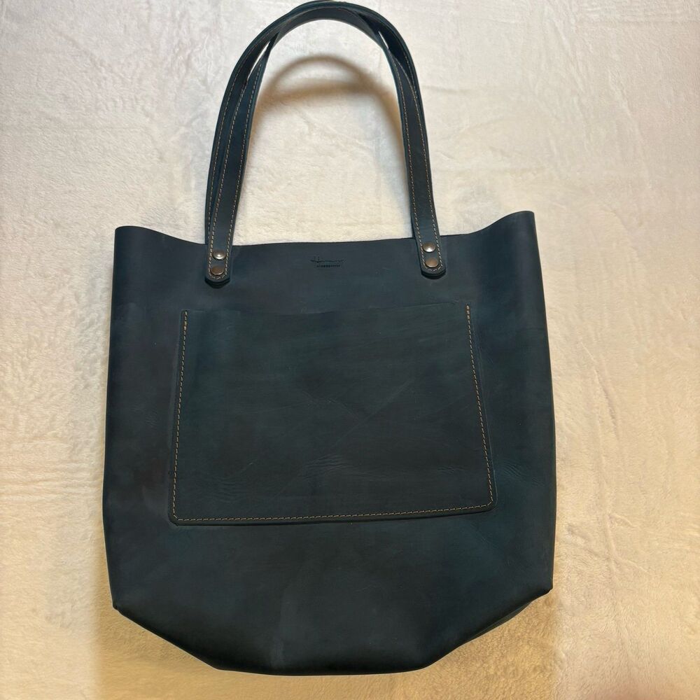 Harmony Handcraft Leather Tote Bag Blue Green Minimalist Shoulder Bag